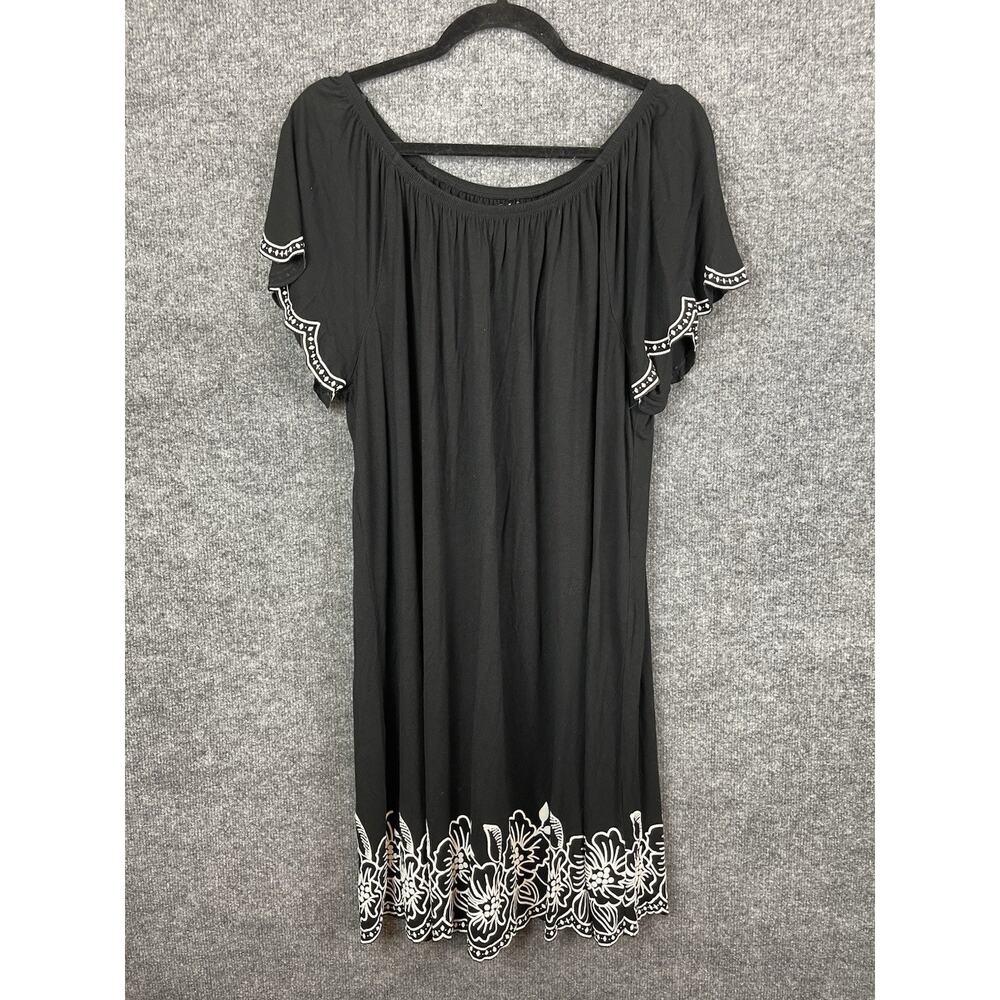 ECLA Dress Women's 2X Black White embroidered‎ Summer Vacation Midi